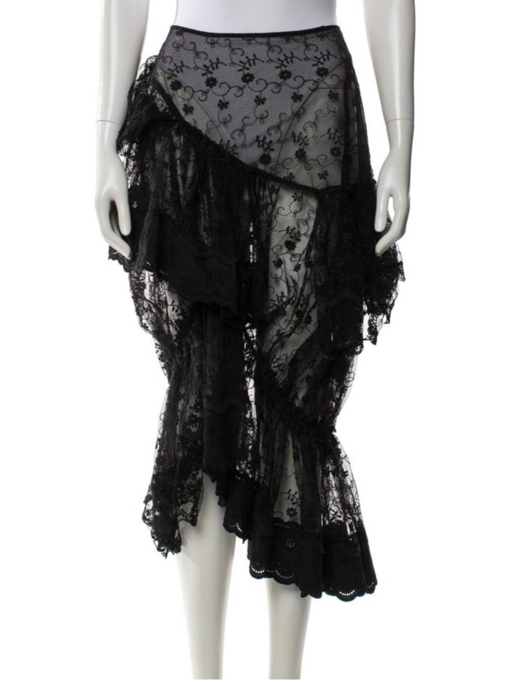 Simone Rocha Lace Skirt Black Lace Pattern and Ruffle Accents
